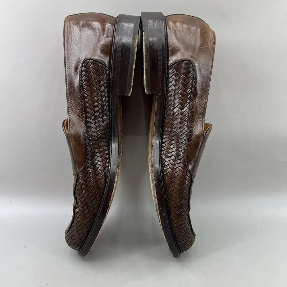 Mezlan Woven Perforated Penny Loafers Men Size 11 M Brown Leather Dress Shoes